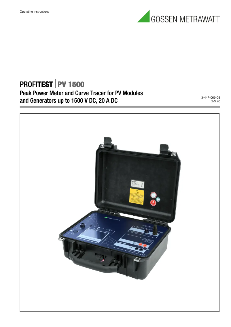 Page 1 de la notice Manuel utilisateur Gossen Metrawatt PROFITEST PV1500