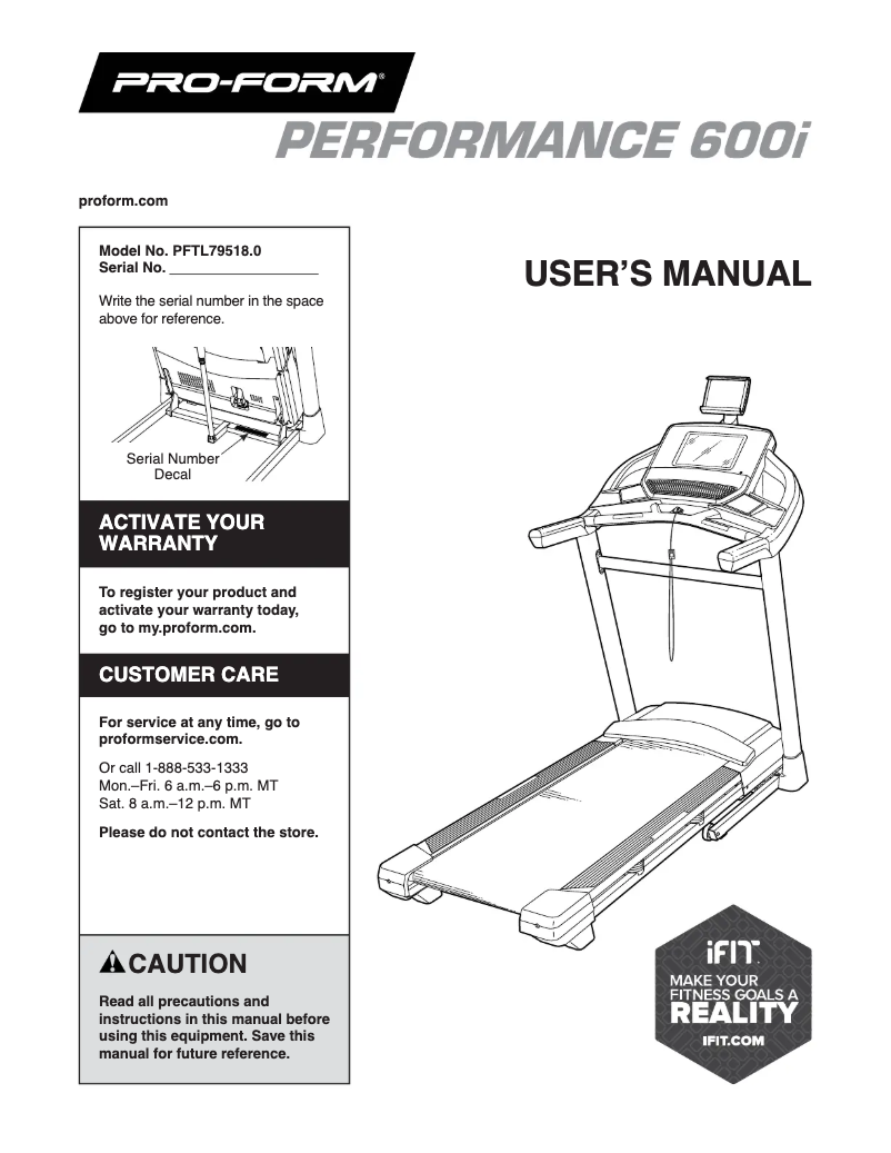 Page n°1 - Manuel utilisateur ProForm Performance 600i