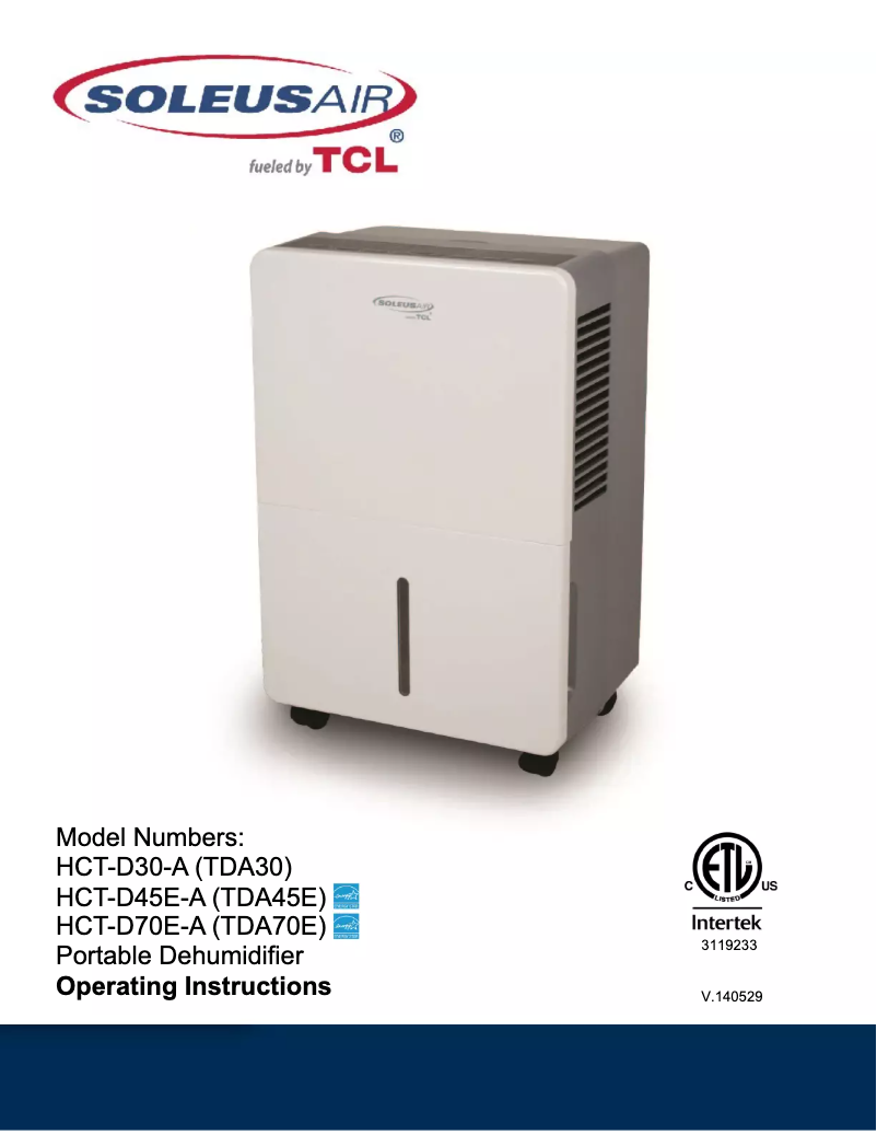 Page n°1 - Manuel utilisateur SoleusAir HCT-D70E-A