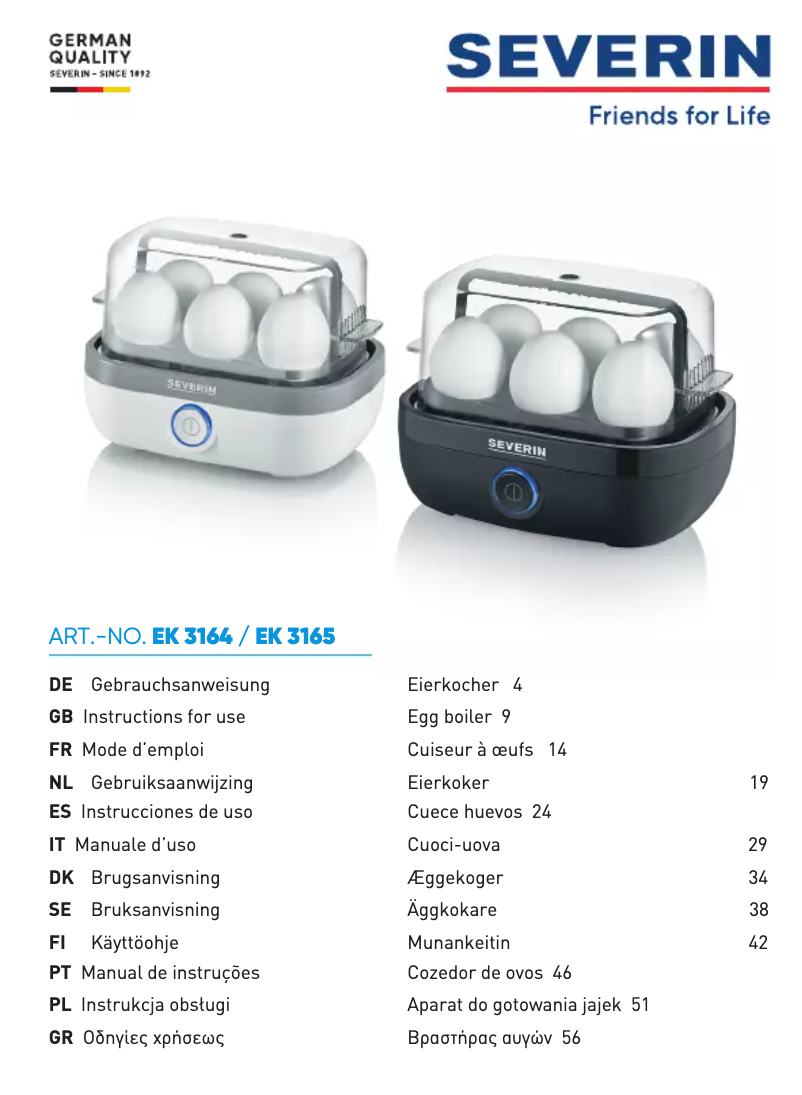 Page 1 de la notice Fiche technique Severin EK 3165