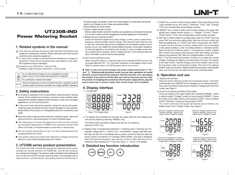Page 1 de la notice Manuel utilisateur Uni-T UT230B-IND