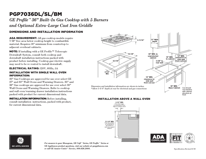 Page n°1 - Fiche technique GE Profile PGP7036DLWW