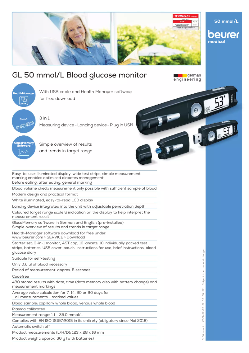 Page 1 de la notice Fiche technique Beurer GL 50 evo