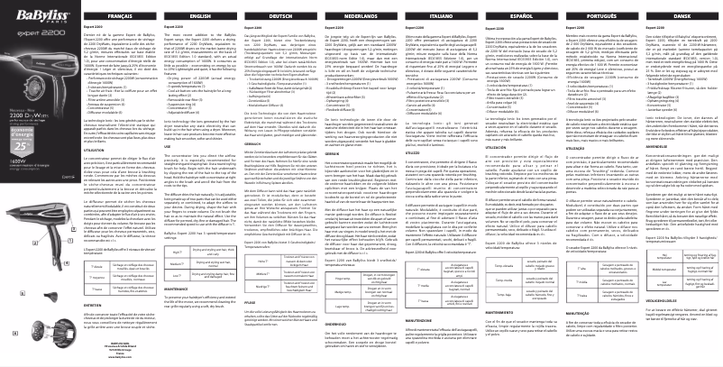 Page 1 de la notice Manuel utilisateur BaByliss Expert 2200 D341E