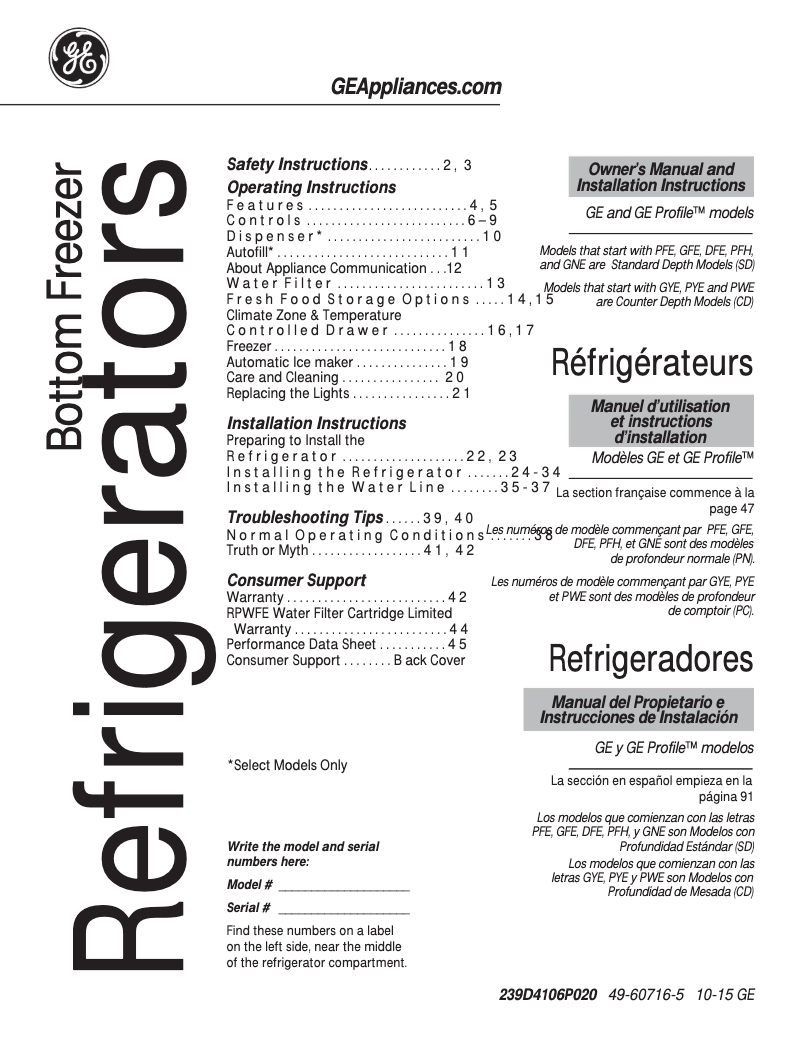 Image de la première page du manuel de l'appareil GNE29GGHWW