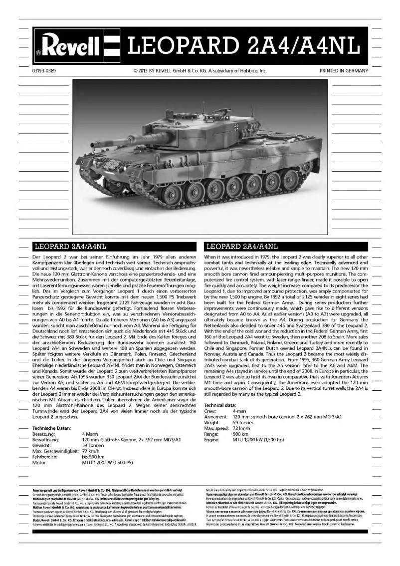 Page n°1 - Manuel utilisateur Revell Leopard 2A4/A4NL