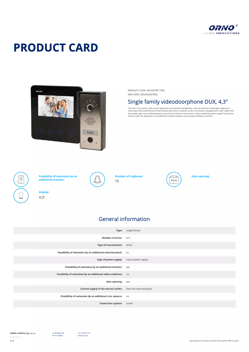 Image de la première page du manuel de l'appareil OR-VID-MT-1050