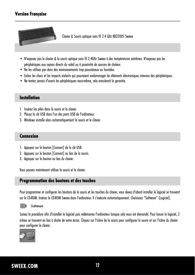 Page 1 de la notice Manuel utilisateur Sweex KB220