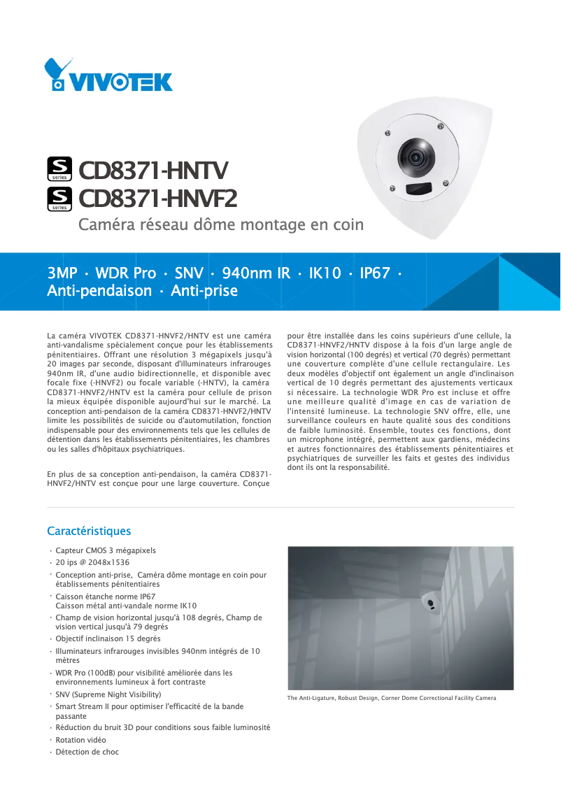 Page 1 de la notice Fiche technique Vivotek CD9381-HNTV