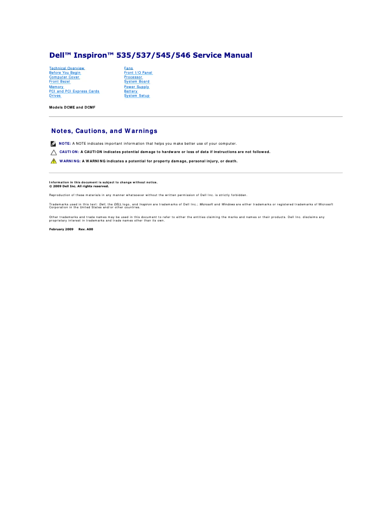 Page 1 de la notice Manuel utilisateur Dell Inspiron 537