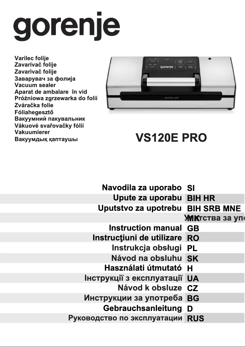 Page 1 de la notice Manuel utilisateur Gorenje VS120E PRO