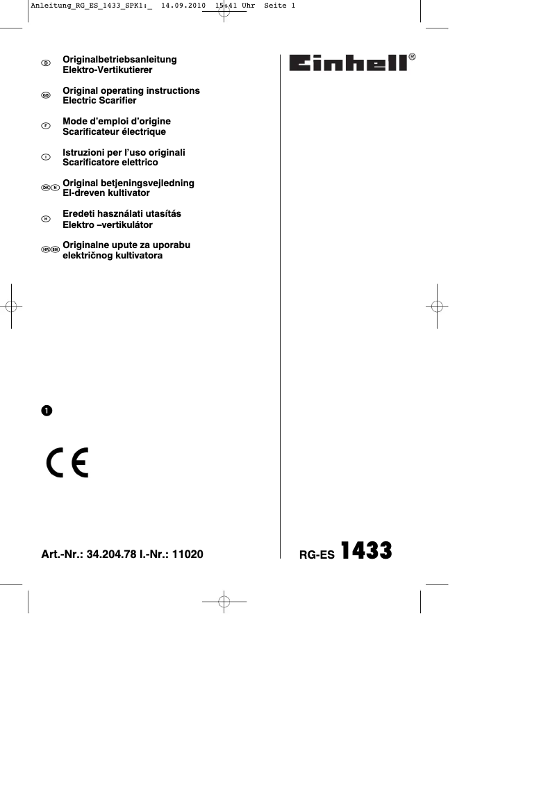 Page n°1 - Mode d'emploi Einhell RG-ES 1433