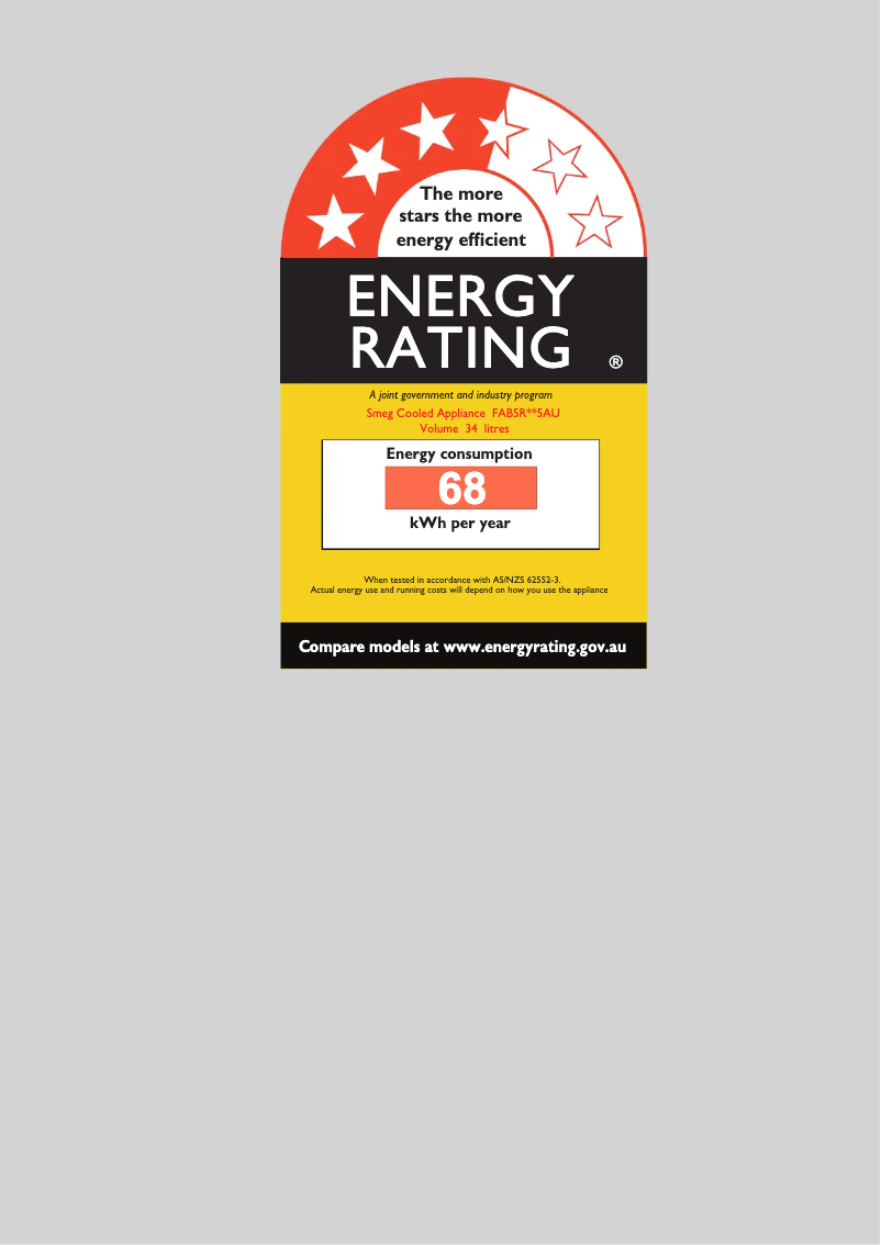 Page 1 de la notice Label énergétique Smeg FAB5RCR5AU