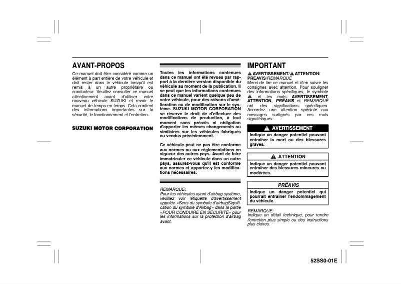 Page 1 de la notice Manuel utilisateur Suzuki Carry (2019)