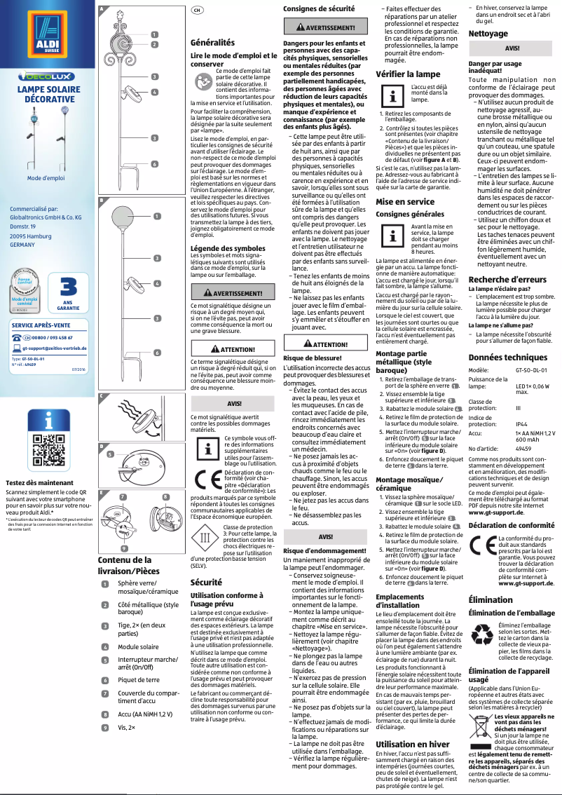 Page 1 de la notice Manuel utilisateur Oecolux GT-SO-DL-01