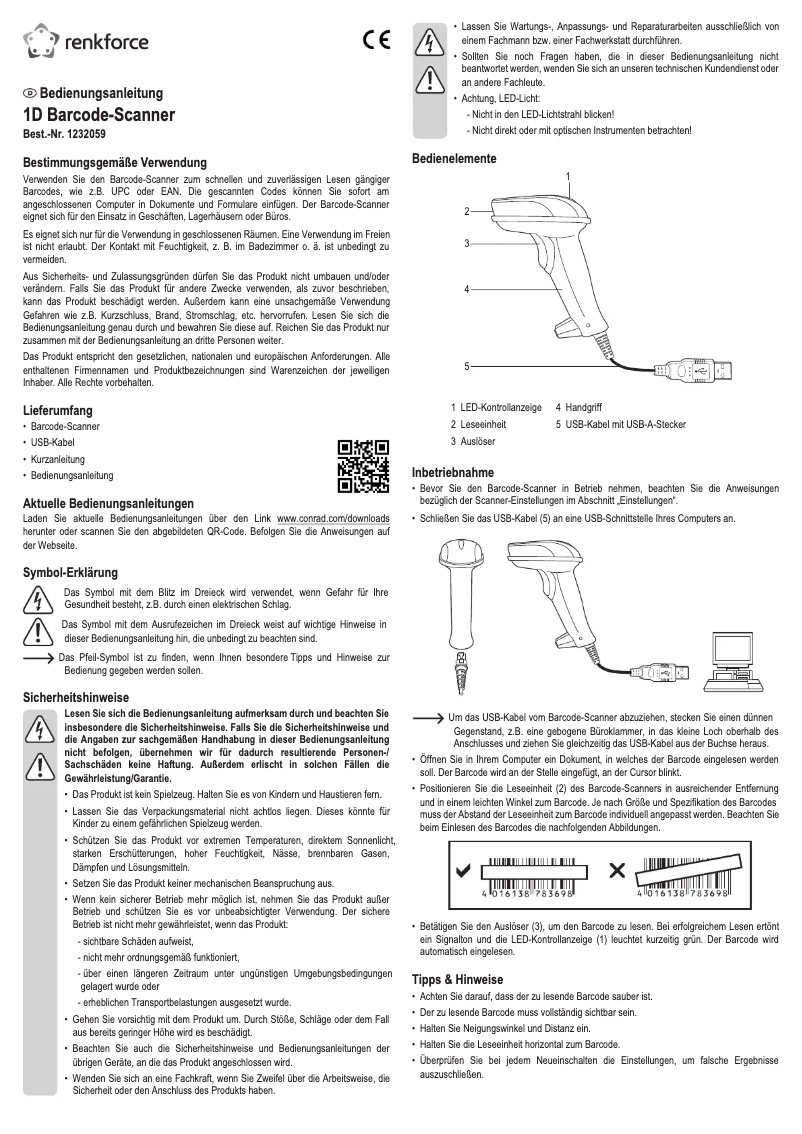 Page n°1 - Manuel utilisateur Renkforce 7A CR6307A