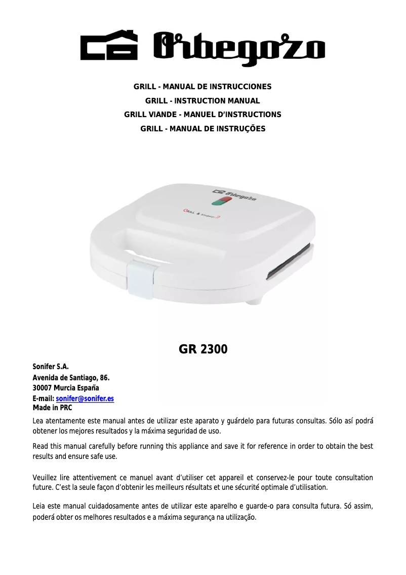 Image de la première page du manuel de l'appareil GR 2300
