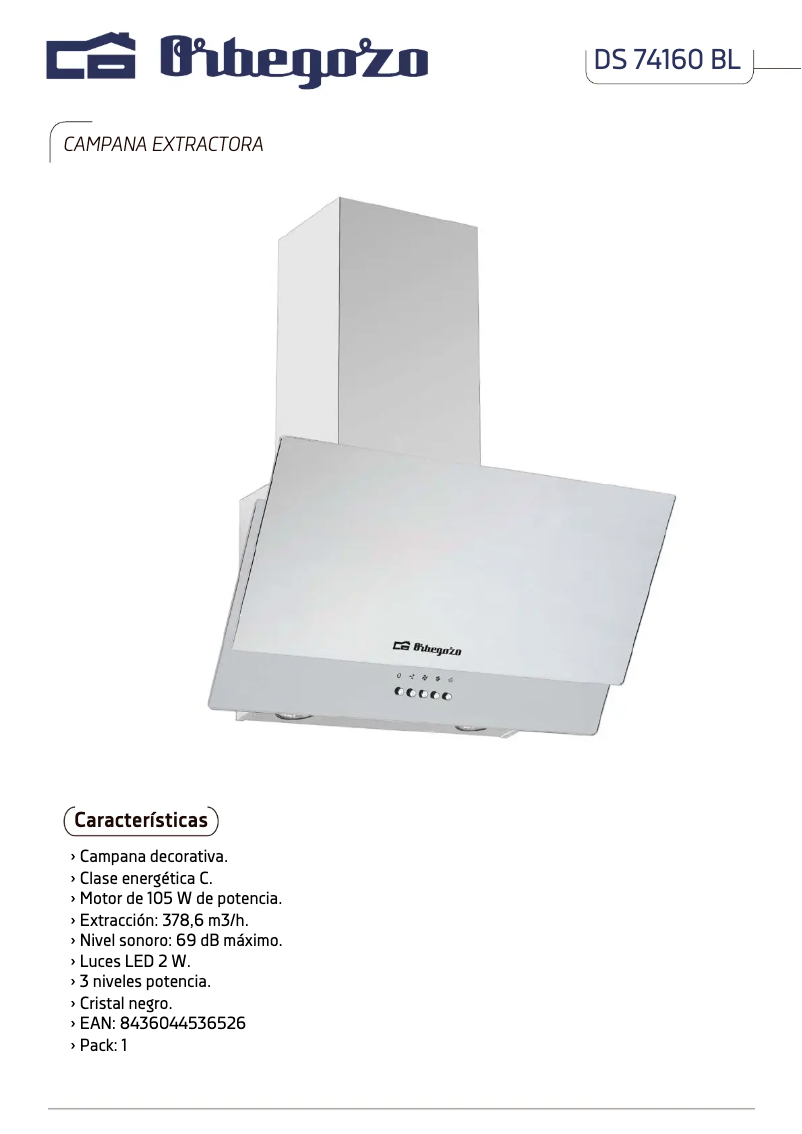 Page n°1 - Fiche technique Orbegozo DS 74160 BL
