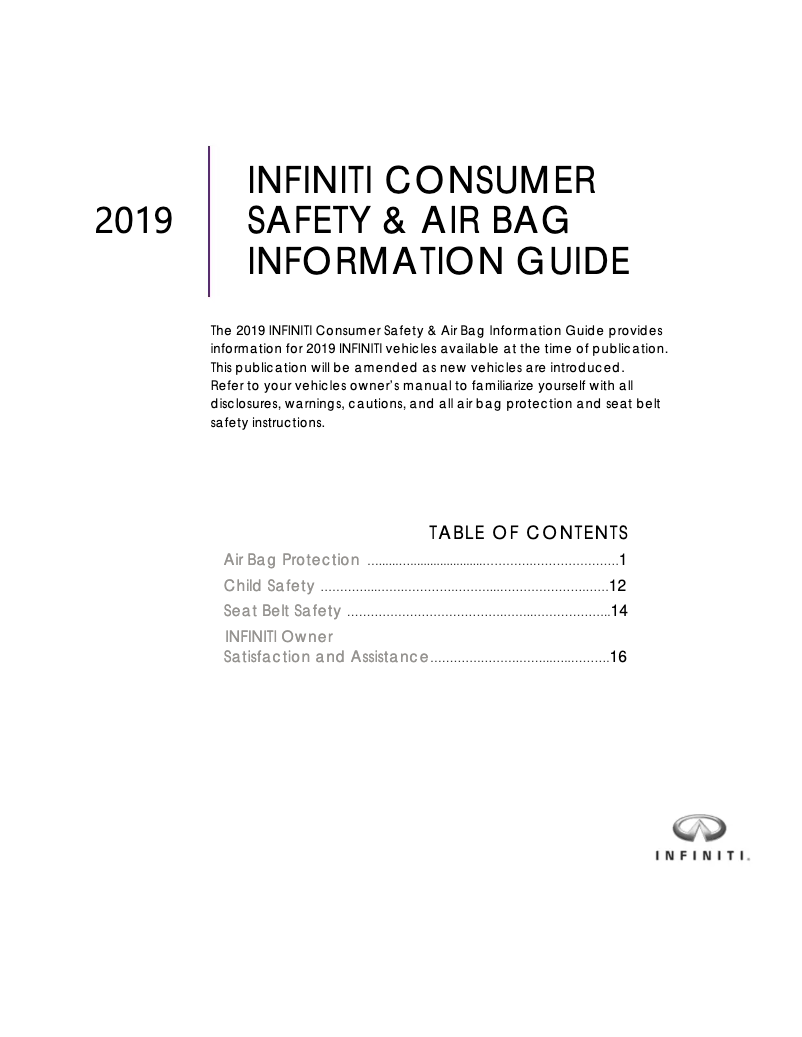 Page 1 de la notice Instructions de sécurité Infiniti QX50 (2019)