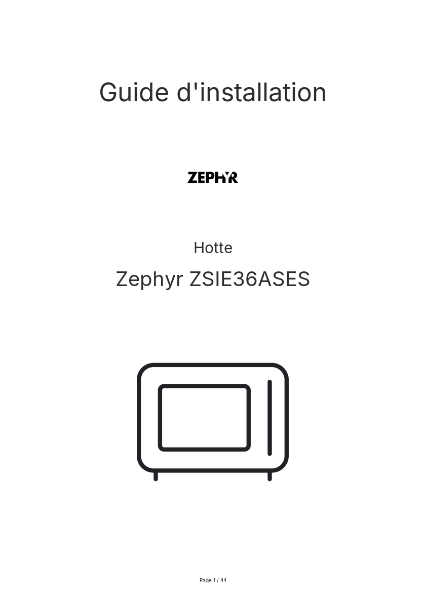 Page n°1 - Guide d'installation Zephyr ZSIE36ASES