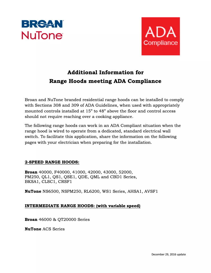 Page 1 de la notice Instructions / montage Broan 424204