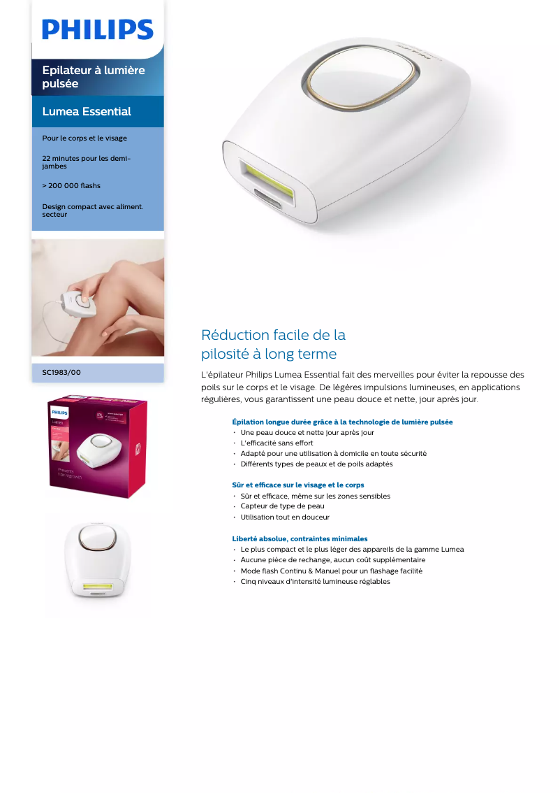 Image de la première page du manuel de l'appareil Lumea Essential SC1983