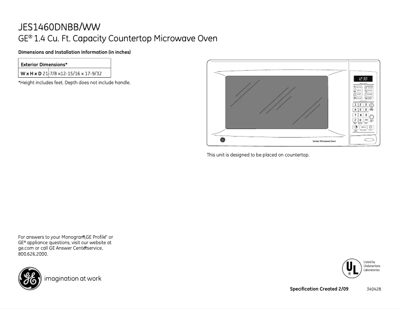 Page n°1 - Fiche technique GE JES1460DNBB