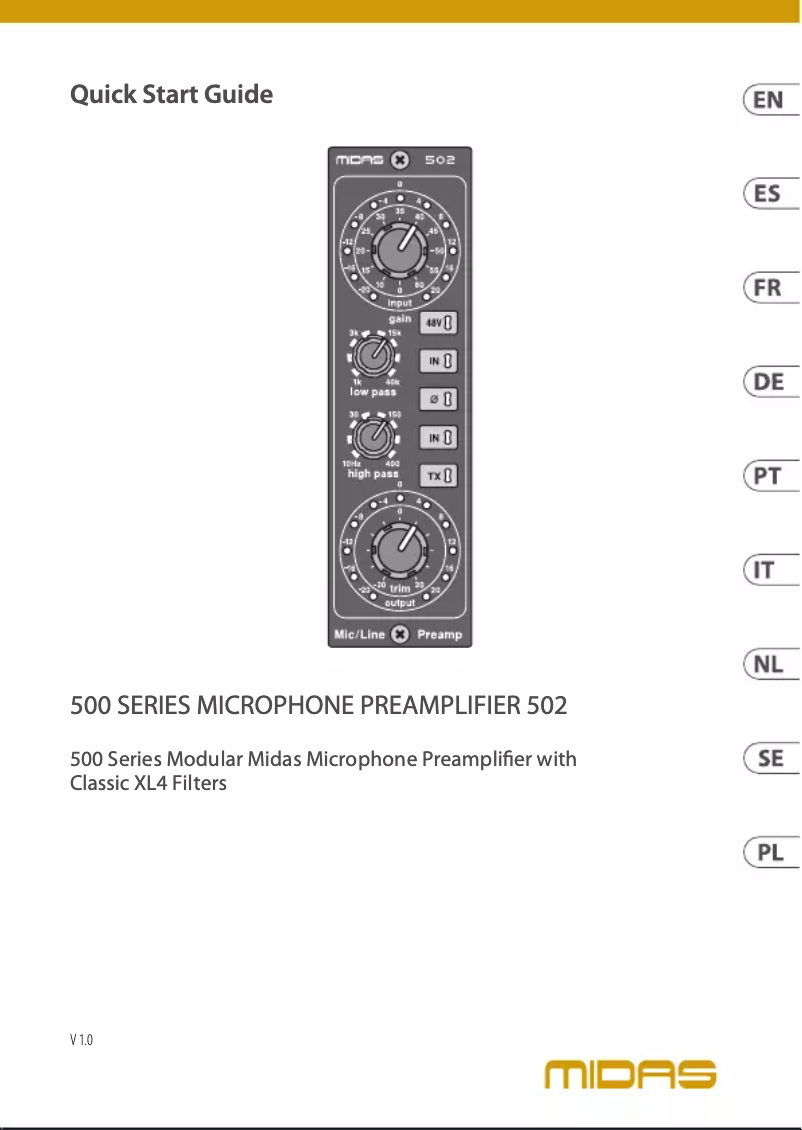 Page n°1 - Manuel utilisateur Midas Microphone Preamplifier 502
