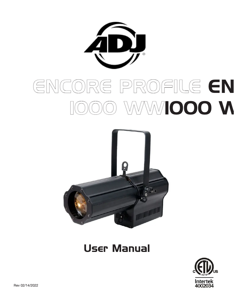 Page 1 de la notice Manuel utilisateur Adj Encore Profile 1000 WW