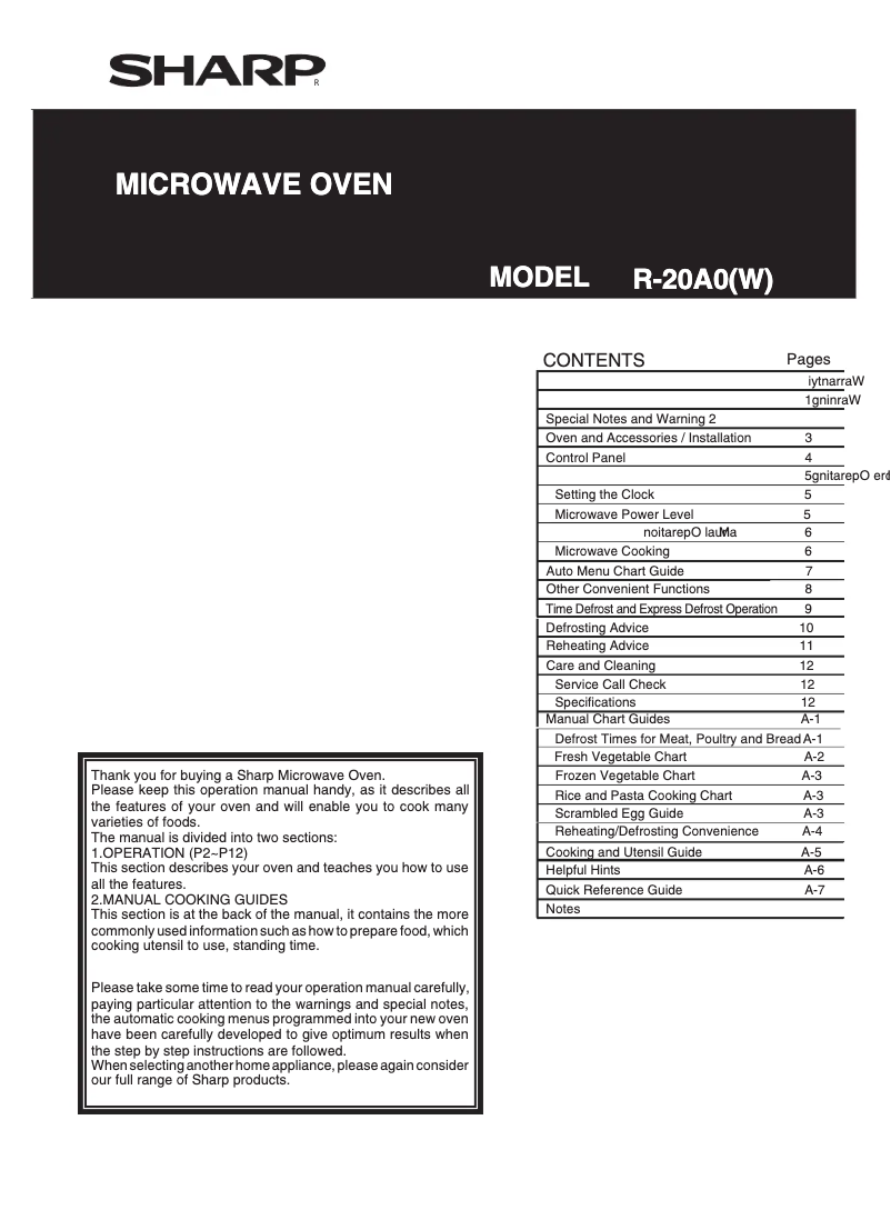 Page 1 de la notice Manuel utilisateur Sharp R-20A0