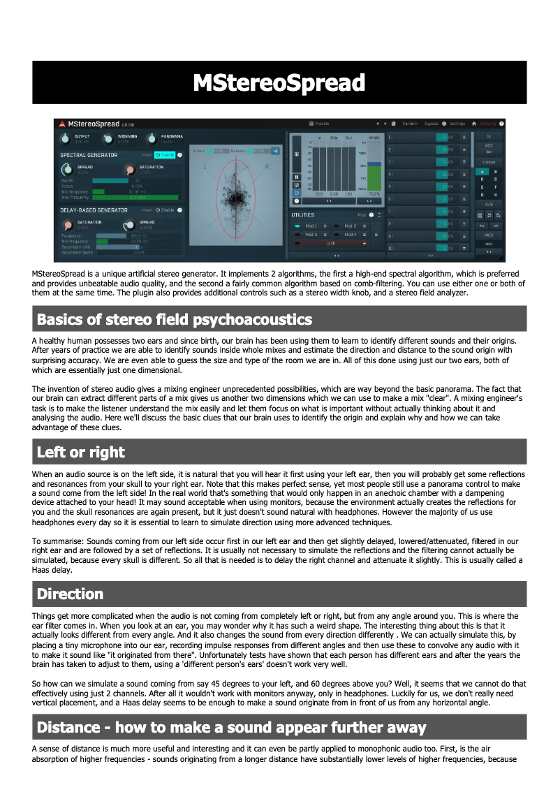 Page n°1 - Manuel utilisateur MeldaProduction MStereoSpread