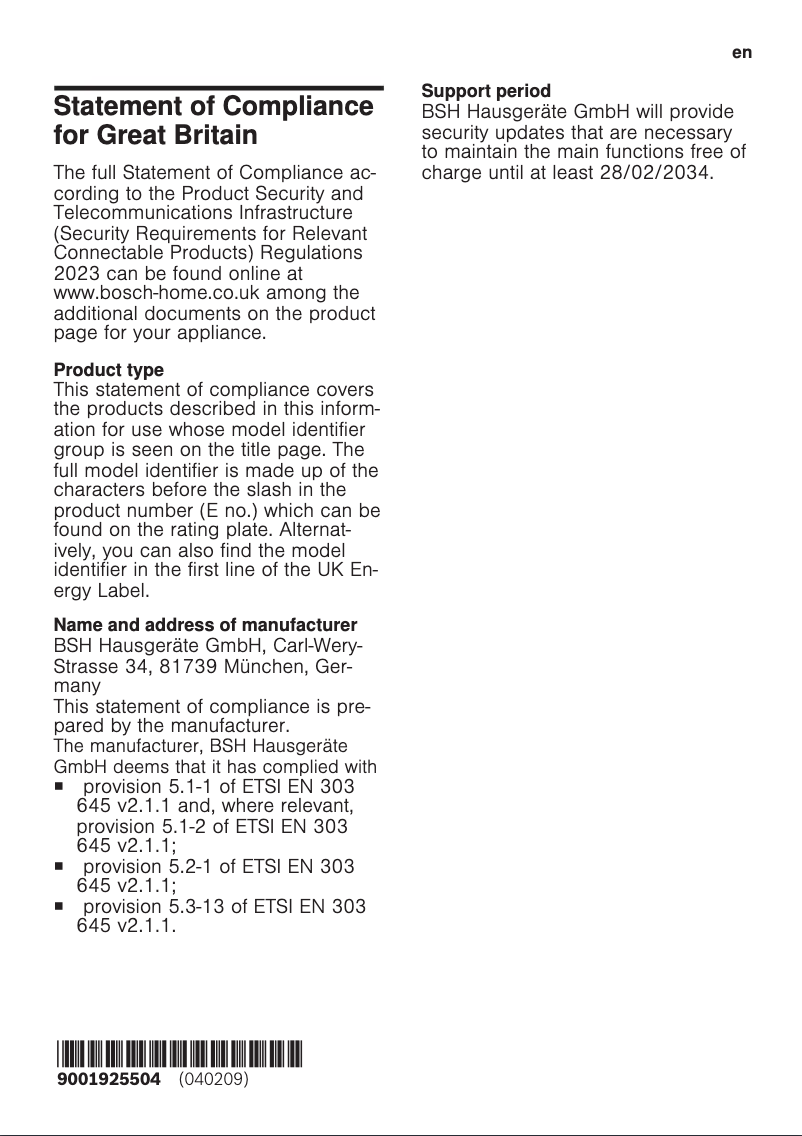 Page 1 de la notice Label énergétique Bosch CTL7181B0