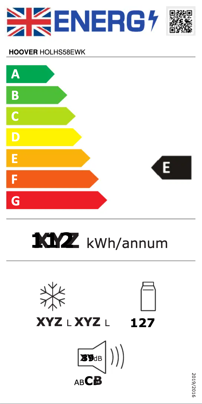 Page n°1 - Label énergétique Hoover HOLHS58EWK