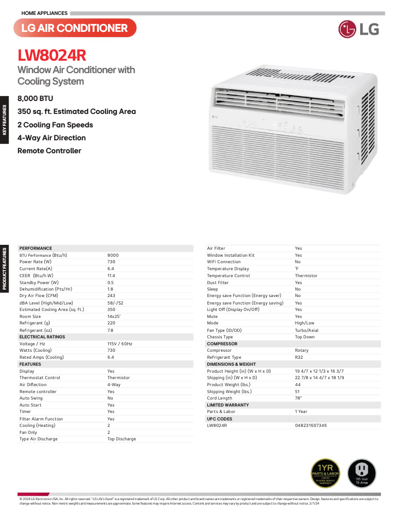 Page n°1 - Fiche technique LG LW8024R