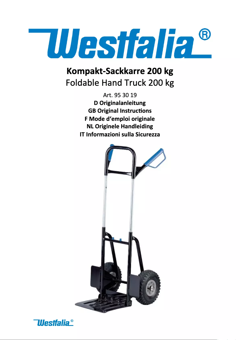 Page n°1 - Manuel utilisateur Westfalia 953019