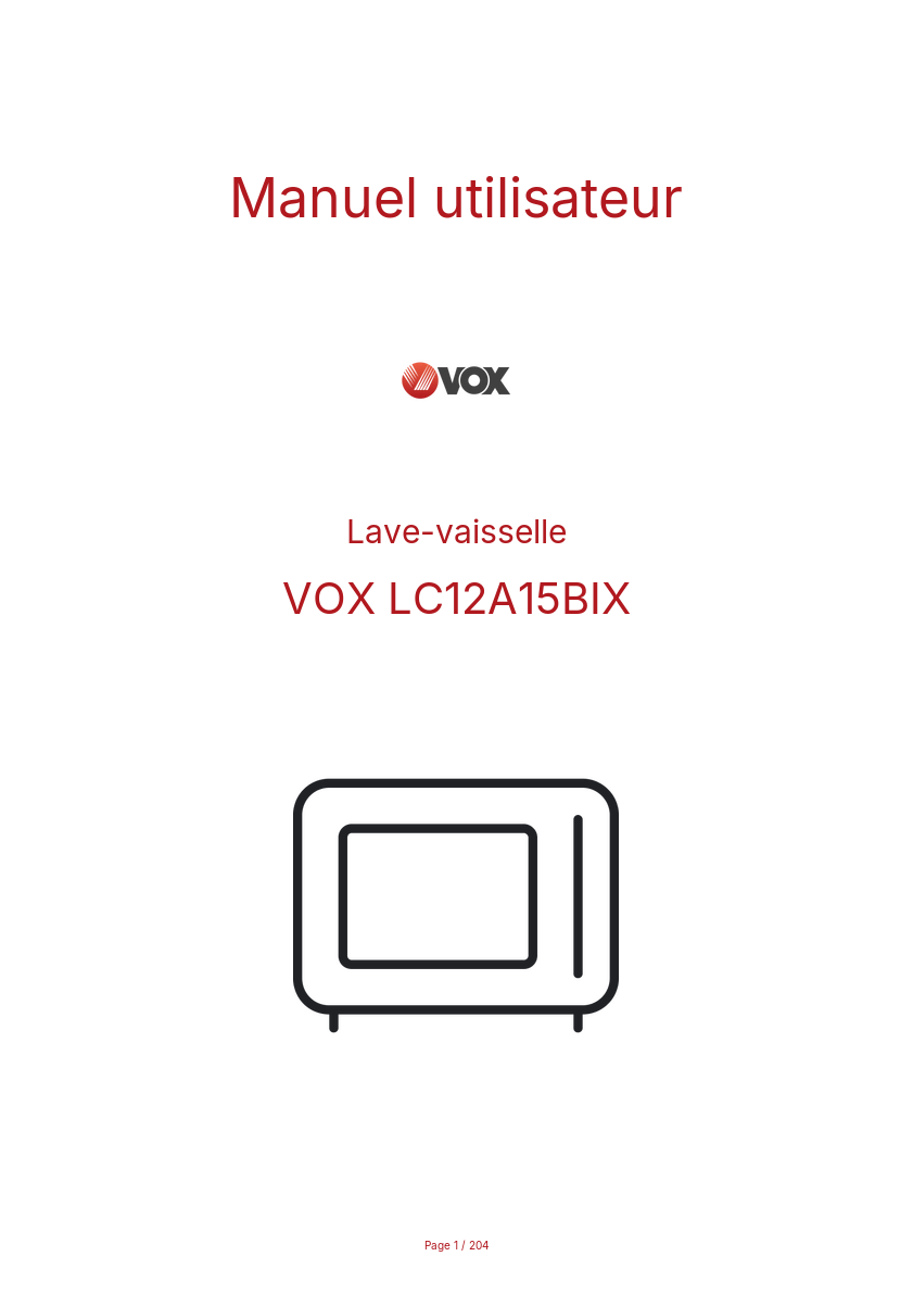 Page n°1 - Manuel utilisateur VOX LC12A15BIX