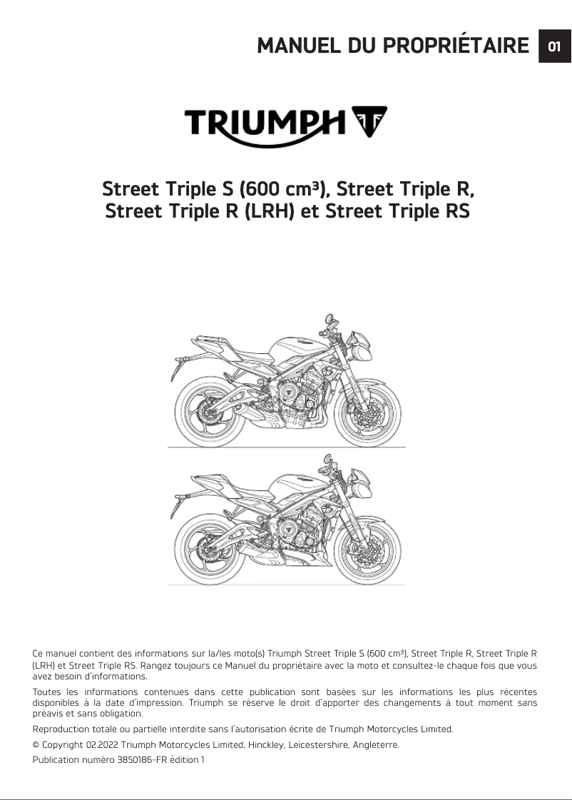 Image de la première page du manuel de l'appareil Street Triple RS (2023)
