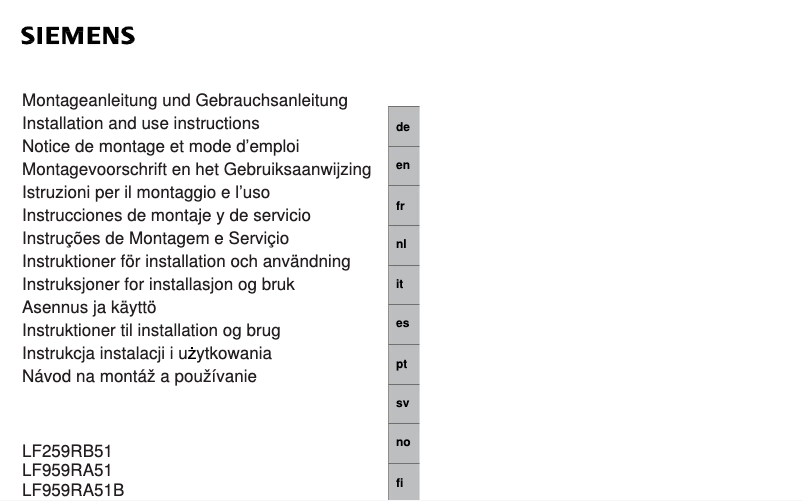 Page 1 de la notice Mode d'emploi Siemens LF959RA51B