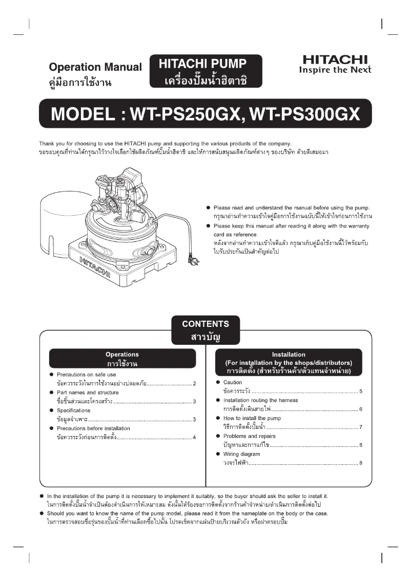 Page 1 de la notice Manuel utilisateur Hitachi WT-PS300GX