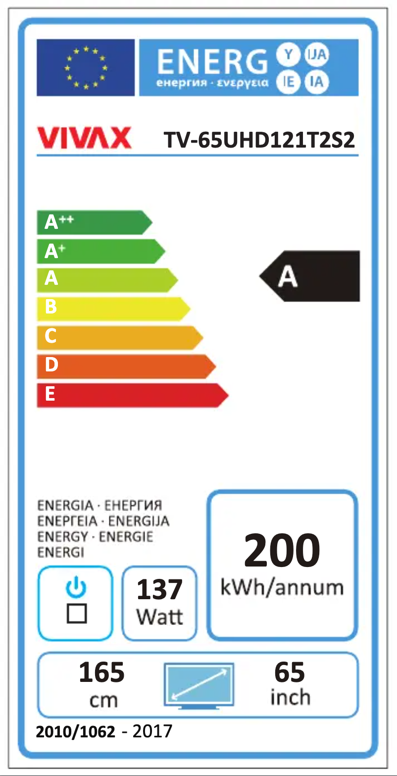 Page n°1 - Label énergétique Vivax TV-65UHD121T2S2