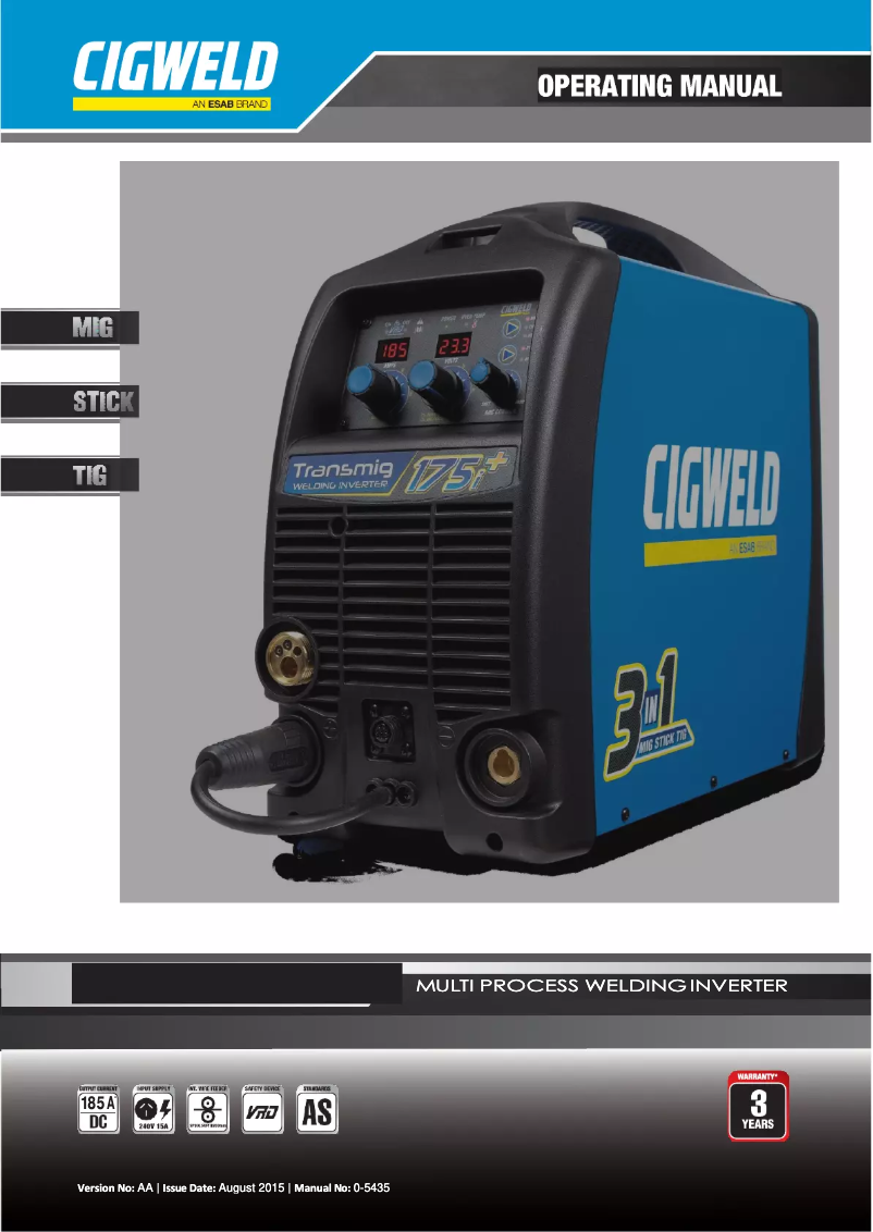 Page n°1 - Manuel utilisateur Cigweld Transmig 175i+ MIG