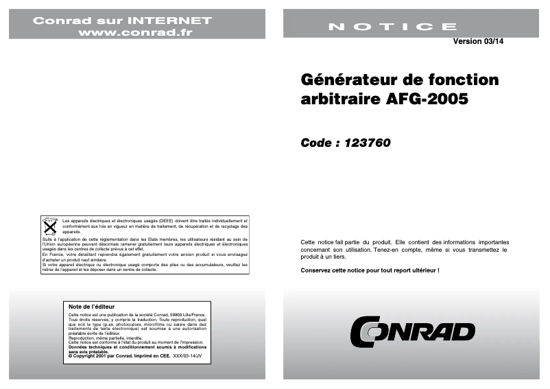 Page n°1 - Manuel utilisateur GW Instek AFG-2005