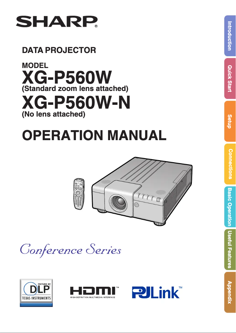 Page 1 of the manual User Manual Sharp XGP560WN