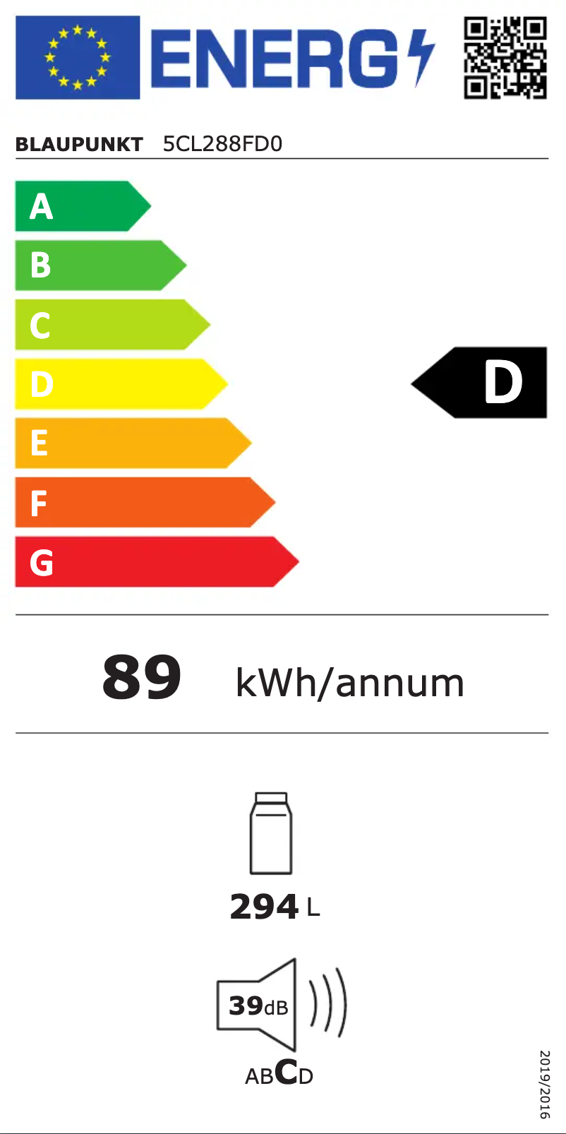 Page n°1 - Label énergétique Blaupunkt 5CL288FD0