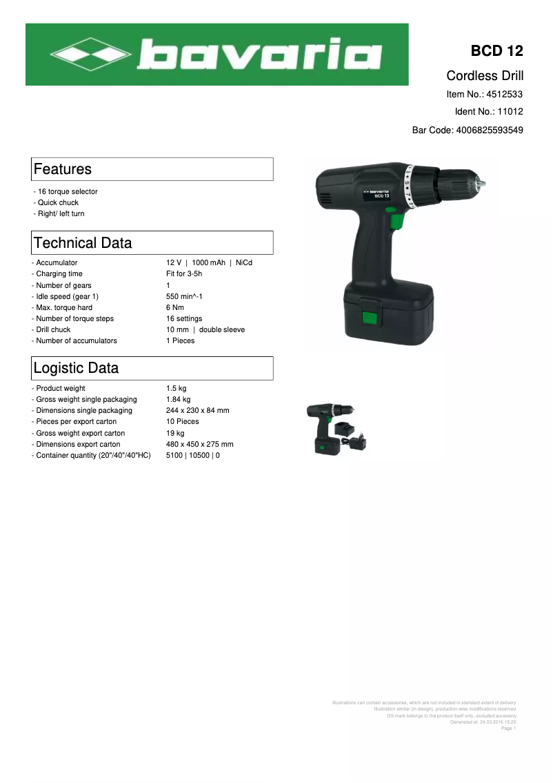 Page n°1 - Manuel utilisateur Bavaria BCD 12