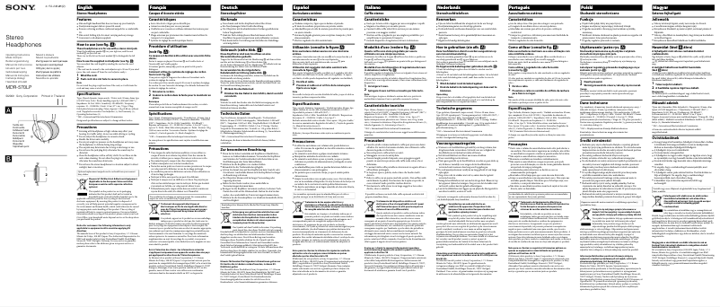 Page 1 de la notice Manuel utilisateur Sony MDR-570LPD