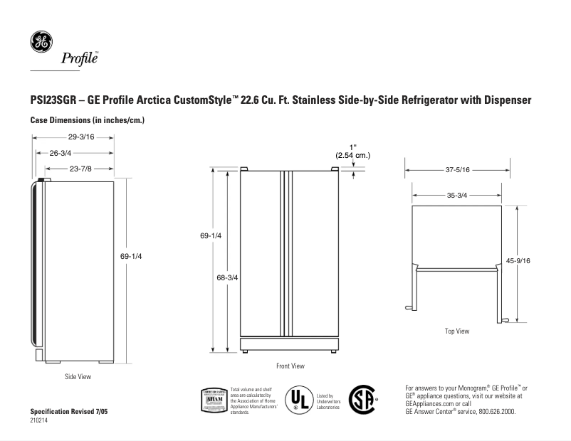 Imagen de la primera página del manual del dispositivo Profile Arctica CustomStyle PSI23SGRSV