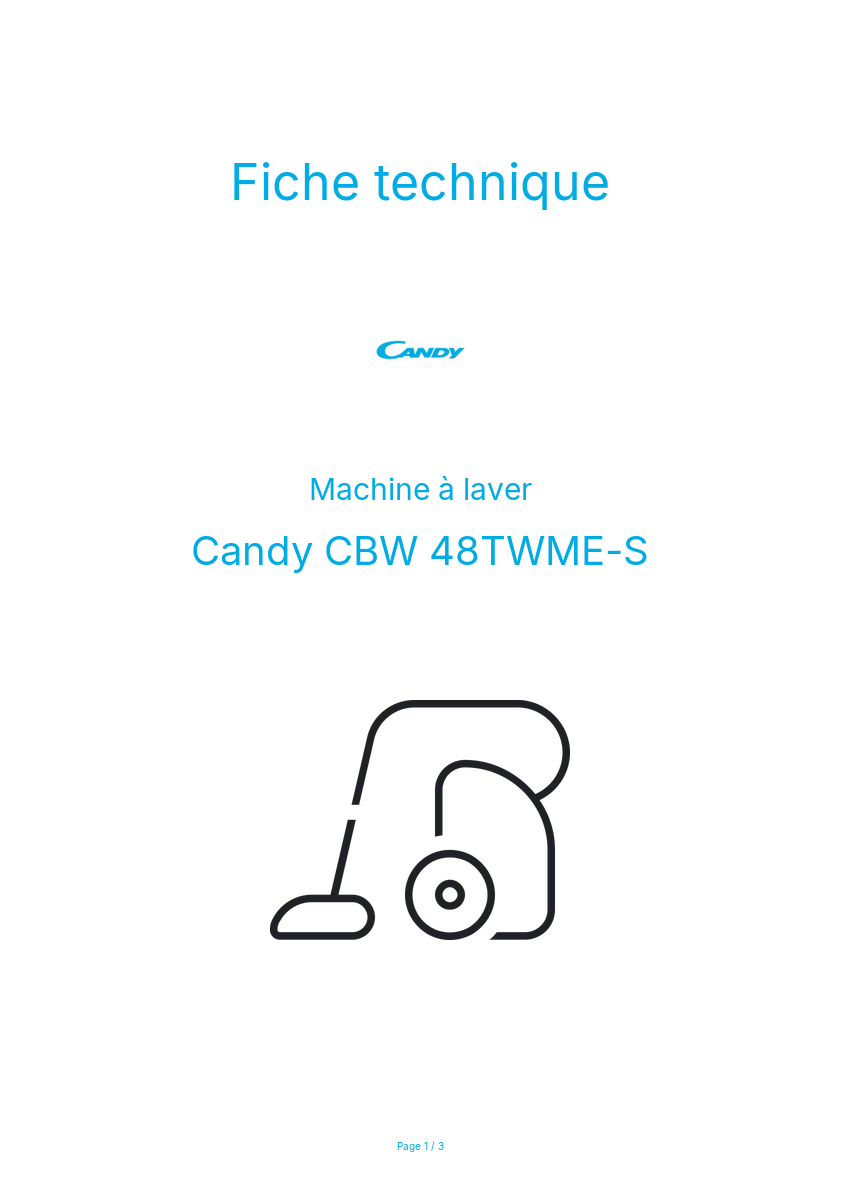 Page n°1 - Fiche technique Candy CBW 48TWME-S