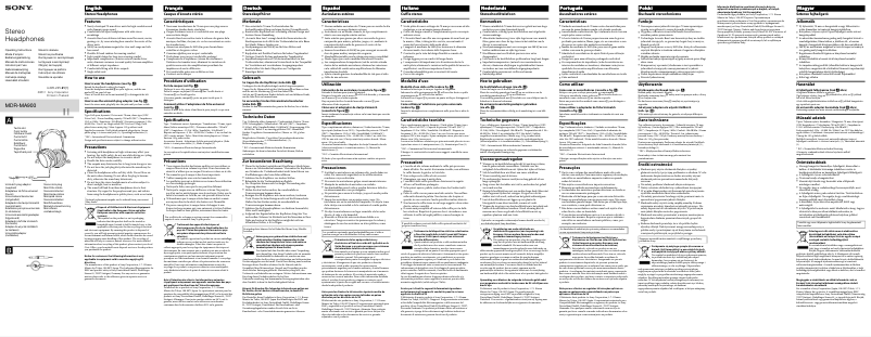 Page 1 de la notice Manuel utilisateur Sony MDR-MA900