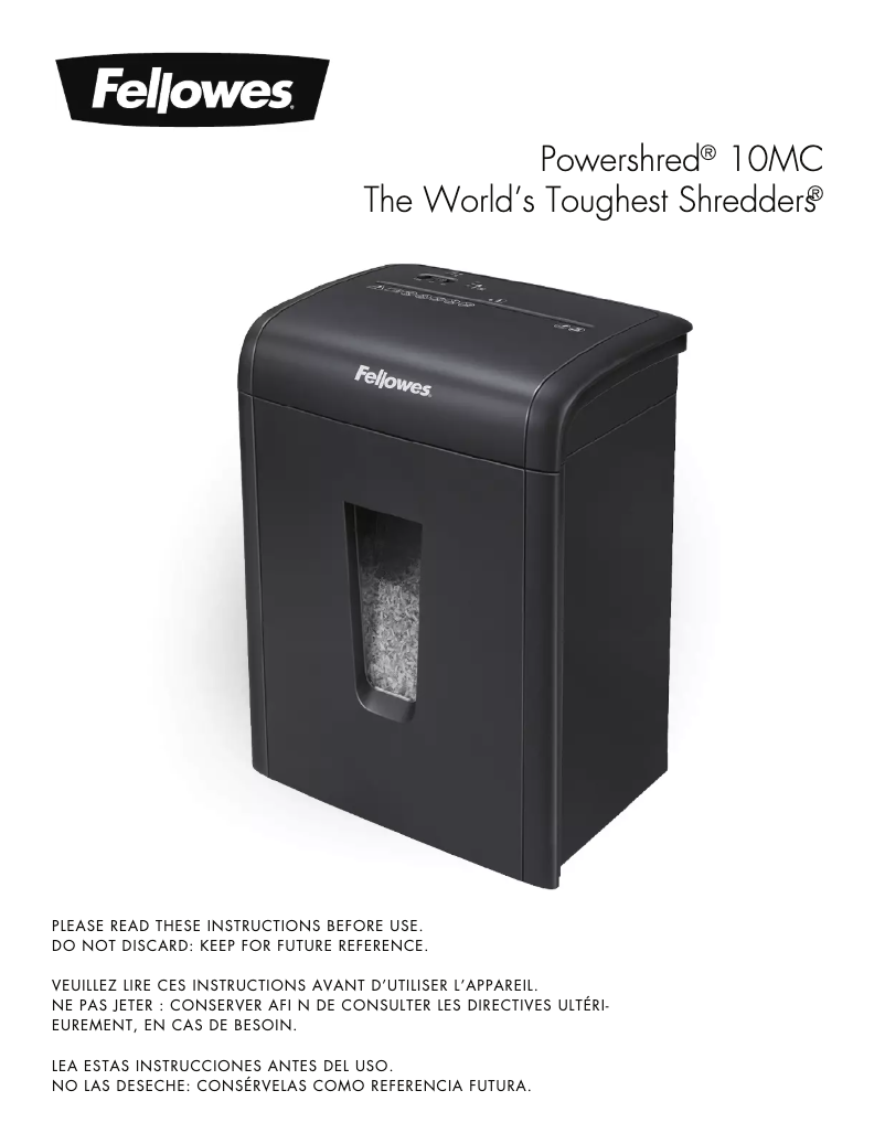 Page 1 de la notice Manuel utilisateur Fellowes MicroShred 10MC